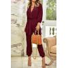 imagePRETTYGARDEN Womens Spring Fall Jumpsuits Casual Dressy One Piece Outfits V Neck Long Sleeve Belt Pockets Long Pants RomperWine Red