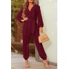 imagePRETTYGARDEN Womens Spring Fall Jumpsuits Casual Dressy One Piece Outfits V Neck Long Sleeve Belt Pockets Long Pants RomperWine Red
