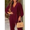 imagePRETTYGARDEN Womens Spring Fall Jumpsuits Casual Dressy One Piece Outfits V Neck Long Sleeve Belt Pockets Long Pants RomperWine Red