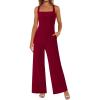 imagePRETTYGARDEN Summer Sleeveless Jumpsuits for Women Dressy Square Neck Wide Leg Pants Knitted One Piece Rompers with PocketsWine Red