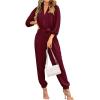 imagePRETTYGARDEN Womens Spring Fall Jumpsuits Casual Dressy One Piece Outfits V Neck Long Sleeve Belt Pockets Long Pants RomperWine Red