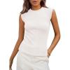 imagePRETTYGARDEN Womens Ribbed Tank Tops 2025 Summer Cap Sleeve Slim Fitted Knit Basic Casual Tee Shirts Trendy Fashion ClothesWhite