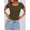 imagePRETTYGARDEN Womens 2025 Spring Summer Short Sleeve Tops Ribbed Henley Button Slim Fit Basic Casual T Shirts Blouse ClothingArmy Green
