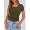 imagePRETTYGARDEN Womens 2025 Spring Summer Short Sleeve Tops Ribbed Henley Button Slim Fit Basic Casual T Shirts Blouse ClothingArmy Green