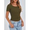 imagePRETTYGARDEN Womens 2025 Spring Summer Short Sleeve Tops Ribbed Henley Button Slim Fit Basic Casual T Shirts Blouse ClothingArmy Green