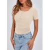 imagePRETTYGARDEN Womens 2025 Spring Summer Short Sleeve Tops Ribbed Henley Button Slim Fit Basic Casual T Shirts Blouse ClothingBeige