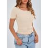 imagePRETTYGARDEN Womens 2025 Spring Summer Short Sleeve Tops Ribbed Henley Button Slim Fit Basic Casual T Shirts Blouse ClothingBeige