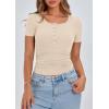 imagePRETTYGARDEN Womens 2025 Spring Summer Short Sleeve Tops Ribbed Henley Button Slim Fit Basic Casual T Shirts Blouse ClothingBeige