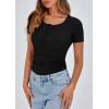 imagePRETTYGARDEN Womens 2025 Spring Summer Short Sleeve Tops Ribbed Henley Button Slim Fit Basic Casual T Shirts Blouse ClothingBlack