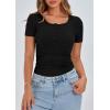imagePRETTYGARDEN Womens 2025 Spring Summer Short Sleeve Tops Ribbed Henley Button Slim Fit Basic Casual T Shirts Blouse ClothingBlack