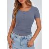imagePRETTYGARDEN Womens 2025 Spring Summer Short Sleeve Tops Ribbed Henley Button Slim Fit Basic Casual T Shirts Blouse ClothingBlue Grey