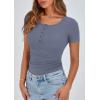 imagePRETTYGARDEN Womens 2025 Spring Summer Short Sleeve Tops Ribbed Henley Button Slim Fit Basic Casual T Shirts Blouse ClothingBlue Grey