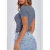 imagePRETTYGARDEN Womens 2025 Spring Summer Short Sleeve Tops Ribbed Henley Button Slim Fit Basic Casual T Shirts Blouse ClothingBlue Grey