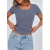 imagePRETTYGARDEN Womens 2025 Spring Summer Short Sleeve Tops Ribbed Henley Button Slim Fit Basic Casual T Shirts Blouse ClothingBlue Grey