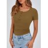 imagePRETTYGARDEN Womens 2025 Spring Summer Short Sleeve Tops Ribbed Henley Button Slim Fit Basic Casual T Shirts Blouse ClothingBrown Camel
