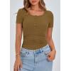 imagePRETTYGARDEN Womens 2025 Spring Summer Short Sleeve Tops Ribbed Henley Button Slim Fit Basic Casual T Shirts Blouse ClothingBrown Camel