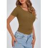 imagePRETTYGARDEN Womens 2025 Spring Summer Short Sleeve Tops Ribbed Henley Button Slim Fit Basic Casual T Shirts Blouse ClothingBrown Camel