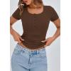 imagePRETTYGARDEN Womens 2025 Spring Summer Short Sleeve Tops Ribbed Henley Button Slim Fit Basic Casual T Shirts Blouse ClothingCoffee