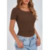 imagePRETTYGARDEN Womens 2025 Spring Summer Short Sleeve Tops Ribbed Henley Button Slim Fit Basic Casual T Shirts Blouse ClothingCoffee