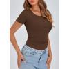 imagePRETTYGARDEN Womens 2025 Spring Summer Short Sleeve Tops Ribbed Henley Button Slim Fit Basic Casual T Shirts Blouse ClothingCoffee