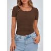 imagePRETTYGARDEN Womens 2025 Spring Summer Short Sleeve Tops Ribbed Henley Button Slim Fit Basic Casual T Shirts Blouse ClothingCoffee