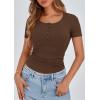 imagePRETTYGARDEN Womens 2025 Spring Summer Short Sleeve Tops Ribbed Henley Button Slim Fit Basic Casual T Shirts Blouse ClothingCoffee