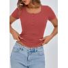 imagePRETTYGARDEN Womens 2025 Spring Summer Short Sleeve Tops Ribbed Henley Button Slim Fit Basic Casual T Shirts Blouse ClothingCoral Red