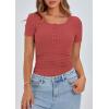 imagePRETTYGARDEN Womens 2025 Spring Summer Short Sleeve Tops Ribbed Henley Button Slim Fit Basic Casual T Shirts Blouse ClothingCoral Red