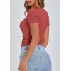 imagePRETTYGARDEN Womens 2025 Spring Summer Short Sleeve Tops Ribbed Henley Button Slim Fit Basic Casual T Shirts Blouse ClothingCoral Red