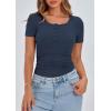 imagePRETTYGARDEN Womens 2025 Spring Summer Short Sleeve Tops Ribbed Henley Button Slim Fit Basic Casual T Shirts Blouse ClothingDark Blue