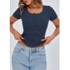 imagePRETTYGARDEN Womens 2025 Spring Summer Short Sleeve Tops Ribbed Henley Button Slim Fit Basic Casual T Shirts Blouse ClothingDark Blue