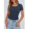 imagePRETTYGARDEN Womens 2025 Spring Summer Short Sleeve Tops Ribbed Henley Button Slim Fit Basic Casual T Shirts Blouse ClothingDark Blue