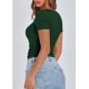 imagePRETTYGARDEN Womens 2025 Spring Summer Short Sleeve Tops Ribbed Henley Button Slim Fit Basic Casual T Shirts Blouse ClothingDark Green