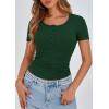 imagePRETTYGARDEN Womens 2025 Spring Summer Short Sleeve Tops Ribbed Henley Button Slim Fit Basic Casual T Shirts Blouse ClothingDark Green