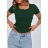 imagePRETTYGARDEN Womens 2025 Spring Summer Short Sleeve Tops Ribbed Henley Button Slim Fit Basic Casual T Shirts Blouse ClothingDark Green
