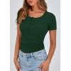 imagePRETTYGARDEN Womens 2025 Spring Summer Short Sleeve Tops Ribbed Henley Button Slim Fit Basic Casual T Shirts Blouse ClothingDark Green