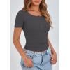 imagePRETTYGARDEN Womens 2025 Spring Summer Short Sleeve Tops Ribbed Henley Button Slim Fit Basic Casual T Shirts Blouse ClothingDark Grey