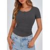 imagePRETTYGARDEN Womens 2025 Spring Summer Short Sleeve Tops Ribbed Henley Button Slim Fit Basic Casual T Shirts Blouse ClothingDark Grey