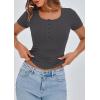 imagePRETTYGARDEN Womens 2025 Spring Summer Short Sleeve Tops Ribbed Henley Button Slim Fit Basic Casual T Shirts Blouse ClothingDark Grey