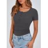 imagePRETTYGARDEN Womens 2025 Spring Summer Short Sleeve Tops Ribbed Henley Button Slim Fit Basic Casual T Shirts Blouse ClothingDark Grey