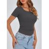 imagePRETTYGARDEN Womens 2025 Spring Summer Short Sleeve Tops Ribbed Henley Button Slim Fit Basic Casual T Shirts Blouse ClothingDark Grey
