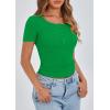 imagePRETTYGARDEN Womens 2025 Spring Summer Short Sleeve Tops Ribbed Henley Button Slim Fit Basic Casual T Shirts Blouse ClothingGreen