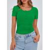 imagePRETTYGARDEN Womens 2025 Spring Summer Short Sleeve Tops Ribbed Henley Button Slim Fit Basic Casual T Shirts Blouse ClothingGreen