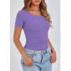 imagePRETTYGARDEN Womens 2025 Spring Summer Short Sleeve Tops Ribbed Henley Button Slim Fit Basic Casual T Shirts Blouse ClothingGrey Purple