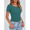 imagePRETTYGARDEN Womens 2025 Spring Summer Short Sleeve Tops Ribbed Henley Button Slim Fit Basic Casual T Shirts Blouse ClothingLake Blue