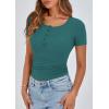 imagePRETTYGARDEN Womens 2025 Spring Summer Short Sleeve Tops Ribbed Henley Button Slim Fit Basic Casual T Shirts Blouse ClothingLake Blue