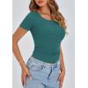 imagePRETTYGARDEN Womens 2025 Spring Summer Short Sleeve Tops Ribbed Henley Button Slim Fit Basic Casual T Shirts Blouse ClothingLake Blue