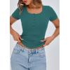 imagePRETTYGARDEN Womens 2025 Spring Summer Short Sleeve Tops Ribbed Henley Button Slim Fit Basic Casual T Shirts Blouse ClothingLake Blue
