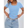 imagePRETTYGARDEN Womens 2025 Spring Summer Short Sleeve Tops Ribbed Henley Button Slim Fit Basic Casual T Shirts Blouse ClothingLight Blue