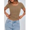 imagePRETTYGARDEN Womens 2025 Spring Summer Short Sleeve Tops Ribbed Henley Button Slim Fit Basic Casual T Shirts Blouse ClothingLight Khaki